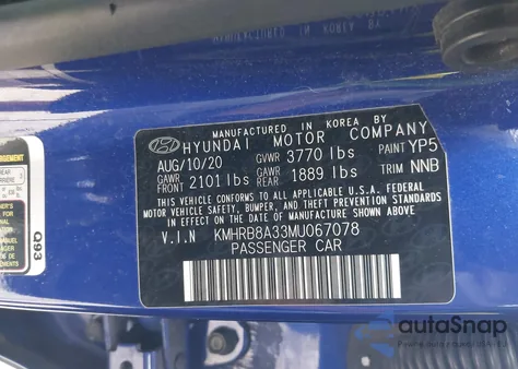 2021 Hyundai Venue Se z USA, uszkodzony, nr VIN KMHRB8A33MU067078